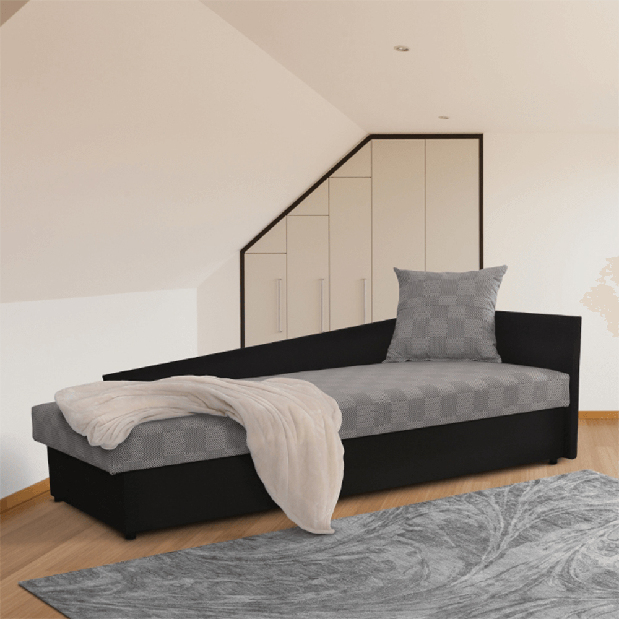 Egyszemélyes ágy (dívány) 80 cm Jeannine (szürke + fekete) (tárhellyel) (J)