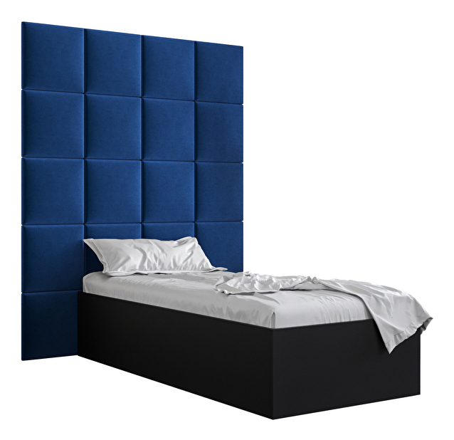Egyszemélyes ágy kárpitozott fejtámlával 90 cm Brittany 3 (matt fekete + kék) (ágyráccsal)