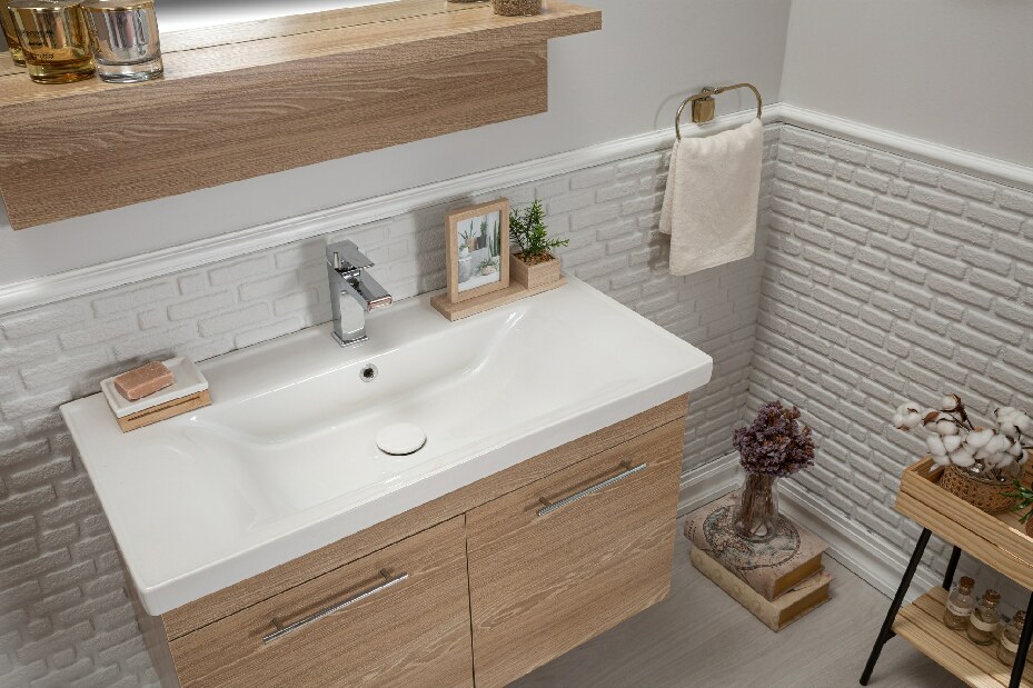 Fürdőszoba bútor Sequin 90 (fehér + tölgy)