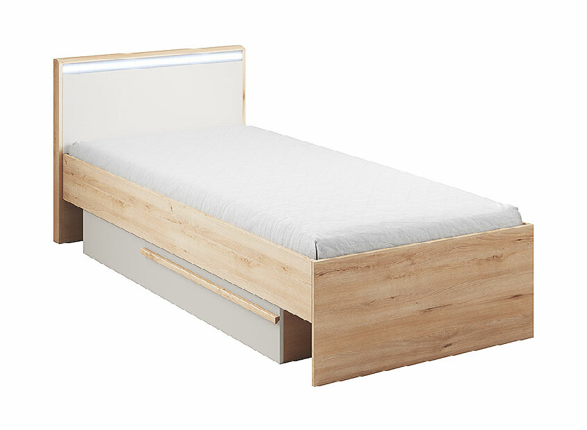 Egyszemélyes ágy 90 cm Hans (ágyráccsal, matraccal és tárhellyel)