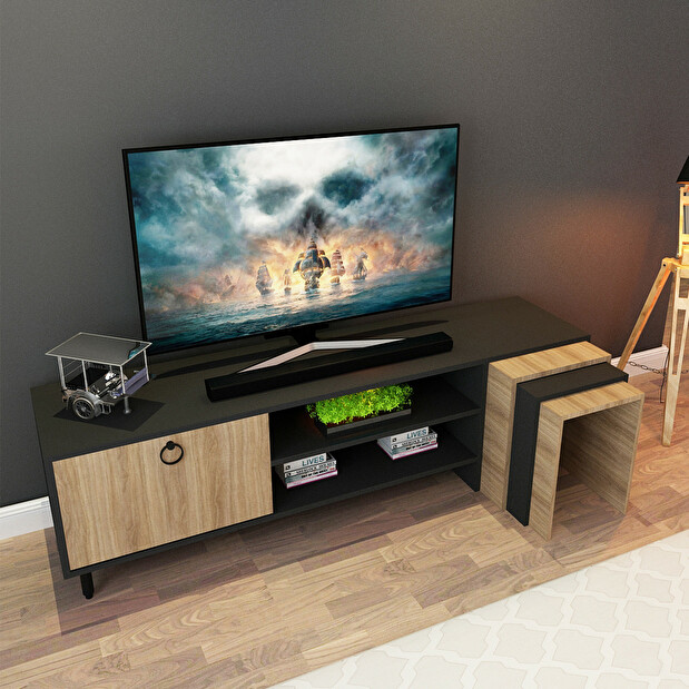 TV asztal/szekrény Zirion (tölgy + fekete)