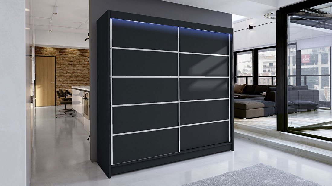 Tolóajtós szekrény Bastian IV (fekete) (LED RGB világítás színes)