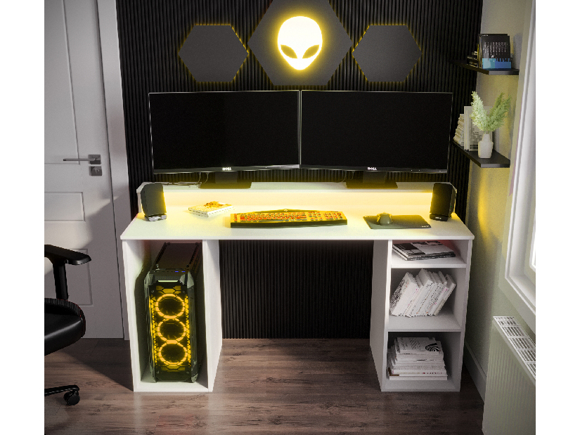 Sarok Gamer PC asztal Garrick 1 (biely) (LED RGB világítással)
