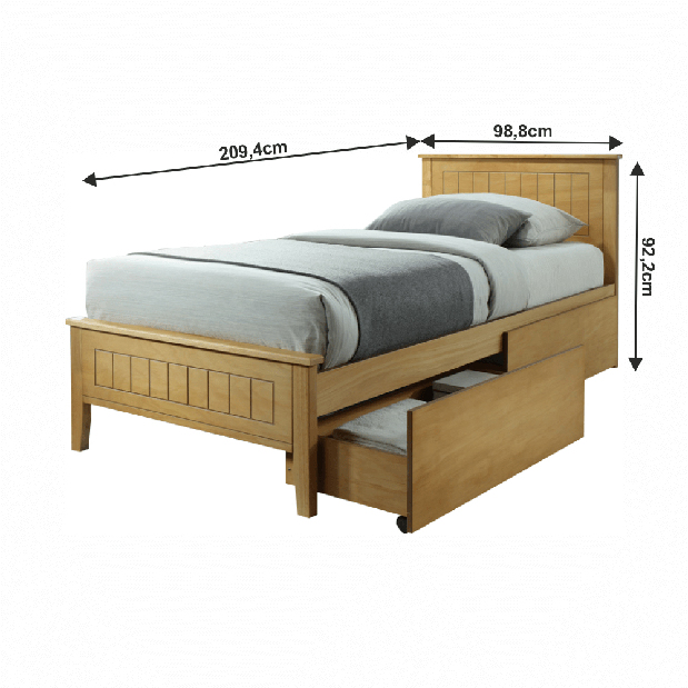 Egyszemélyes ágy 90 cm Minea (tölgy) (ágyráccsal)