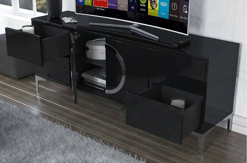 TV asztal/szekrény Evenna (magasfényű fekete)