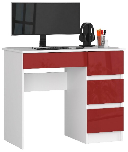 PC asztal Benicio II (fehér + fényes piros) (J)