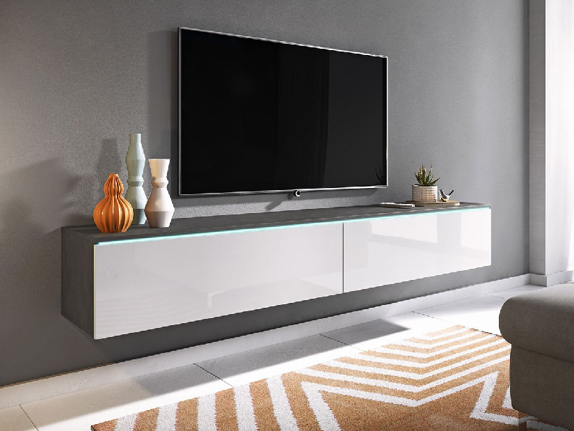 TV asztal/szekrény Dilune 180 (matera + fényes fehér) (világítás nélkül)