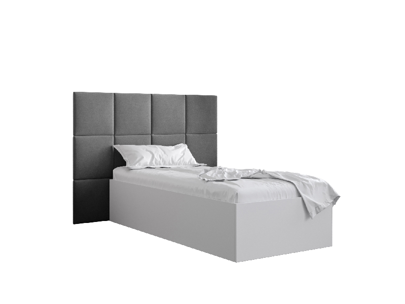 Egyszemélyes ágy kárpitozott fejtámlával 90 cm Brittany 4 (matt fehér + szürke) (ágyráccsal)