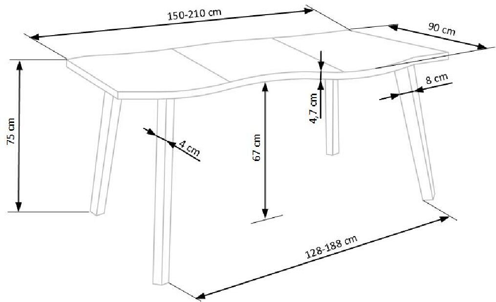 Széthúzható étkezőasztal 150-210 cm Delisa (fekete) (6 8 fő részére)