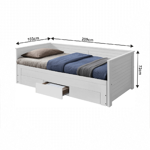 Szétnyitható ágy Greta (fehér) (ágyráccsal)