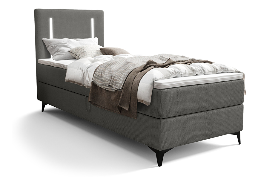 Egyszemélyes ágy 90 cm Ortega Bonell (sötétszürke) (ágyráccsal, tárolóhellyel) (LED világítás)