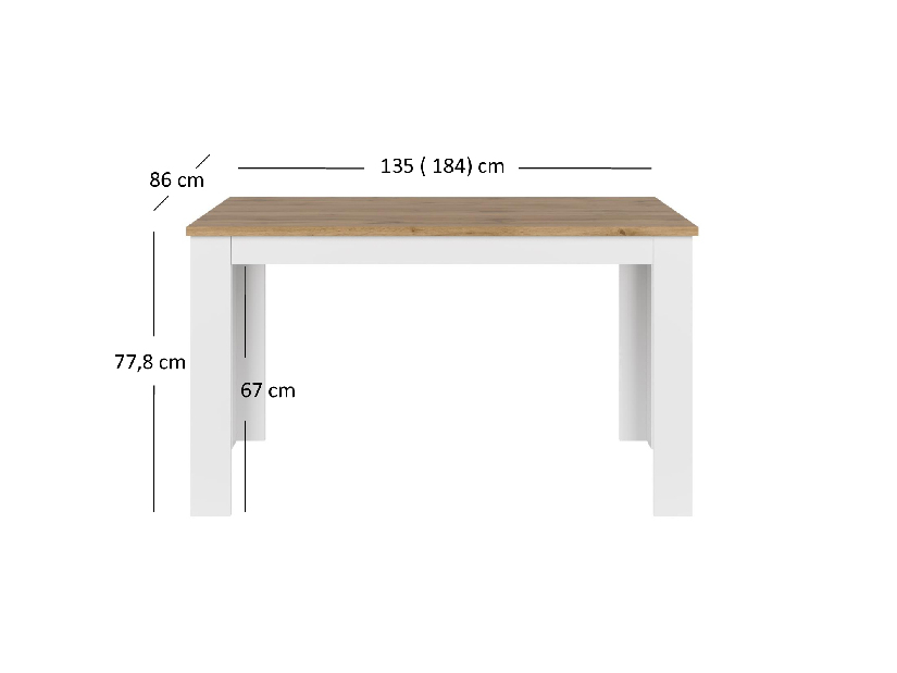 Széthúzható étkezőasztal 135-184 cm Vina (fehér + wotan tölgy)