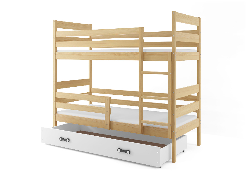 Emeletes ágy 90 x 200 cm Eril B (fenyő + fehér) (ágyrácsokkal és tárolóhellyel)