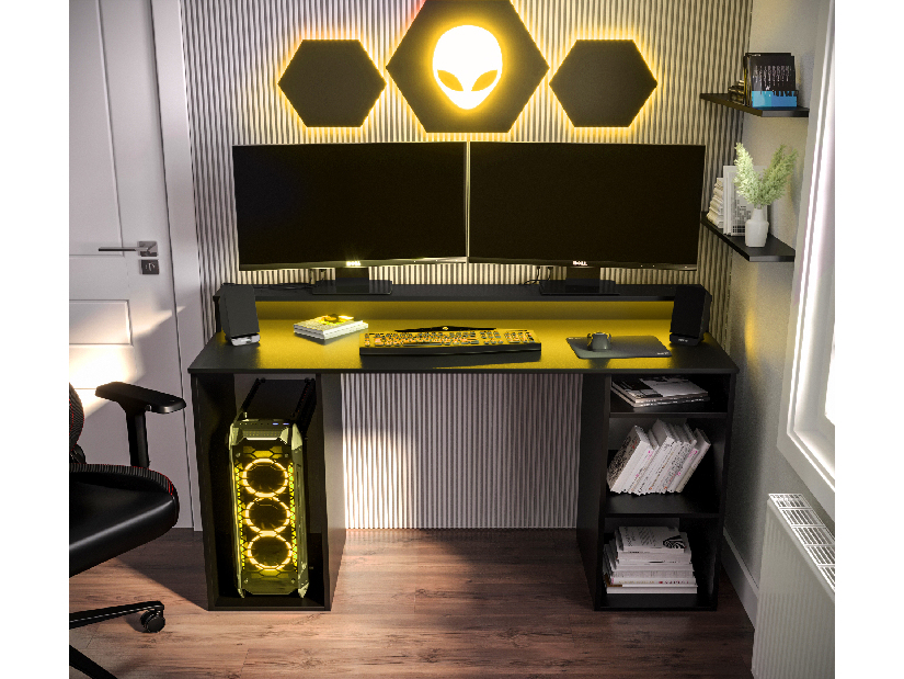 Sarok Gamer PC asztal Garrick 1 (fekete) (LED RGB világítással)