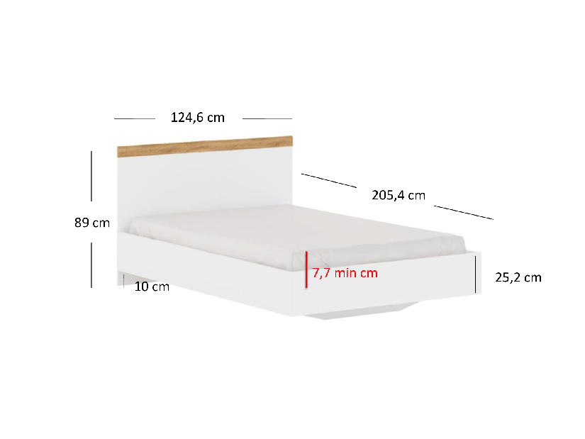 Franciaágy 120 cm Vina (fehér + wotan tölgy) (matrac és ágyrács nélkül)