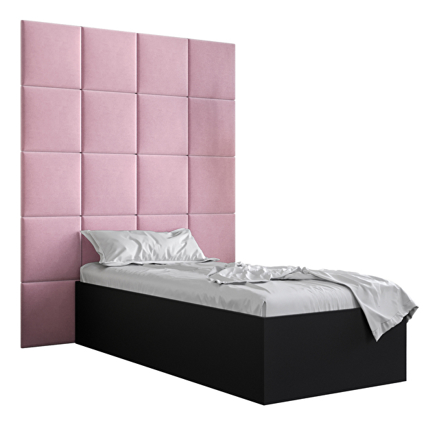 Egyszemélyes ágy kárpitozott fejtámlával 90 cm Brittany 3 (matt fekete + rózsaszín) (ágyráccsal)