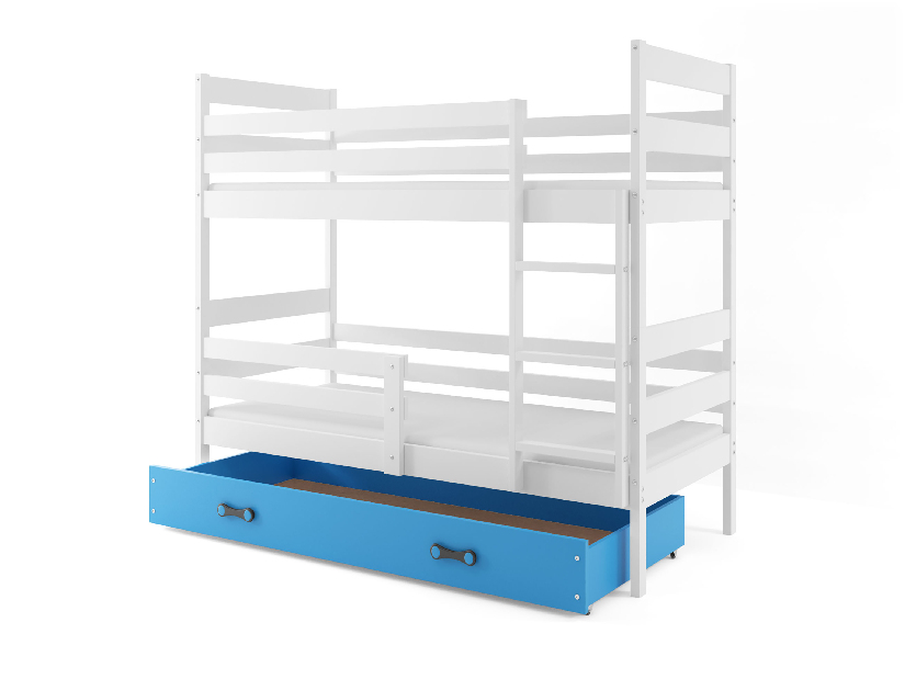 Emeletes ágy 80 x 160 cm Eril B (fehér + kék) (ágyrácsokkal és tárolóhellyel)