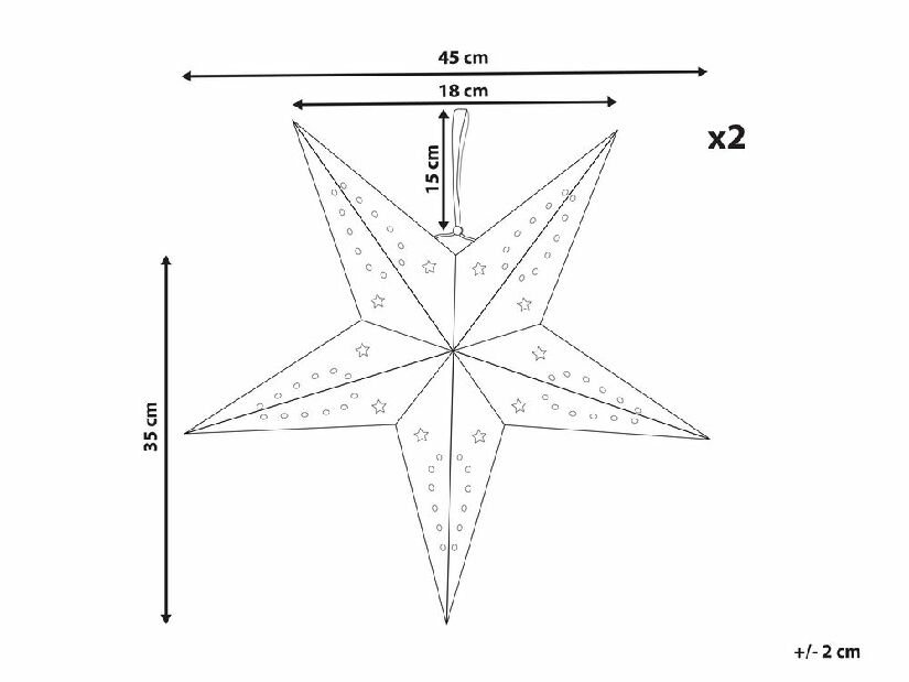Függő csillag készlet 2 db. 45 cm Monti (piros csillogó)