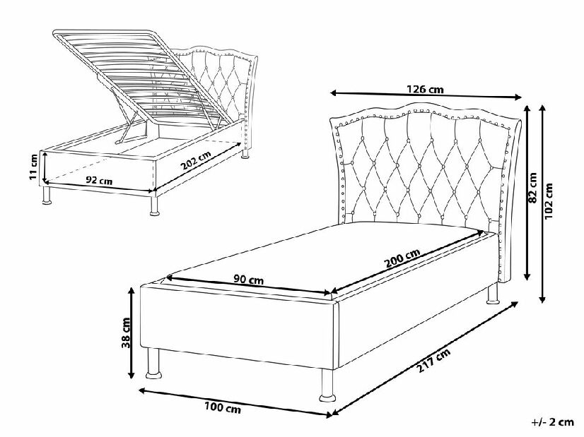 Egyszemélyes ágy 200 x 90 cm Metty (bézs) (ágyráccsal) (tárolóhellyel)