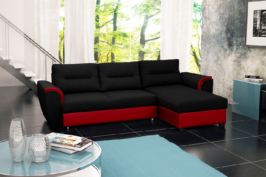 Sarok kanapé Thomas (fekete + piros) (J)