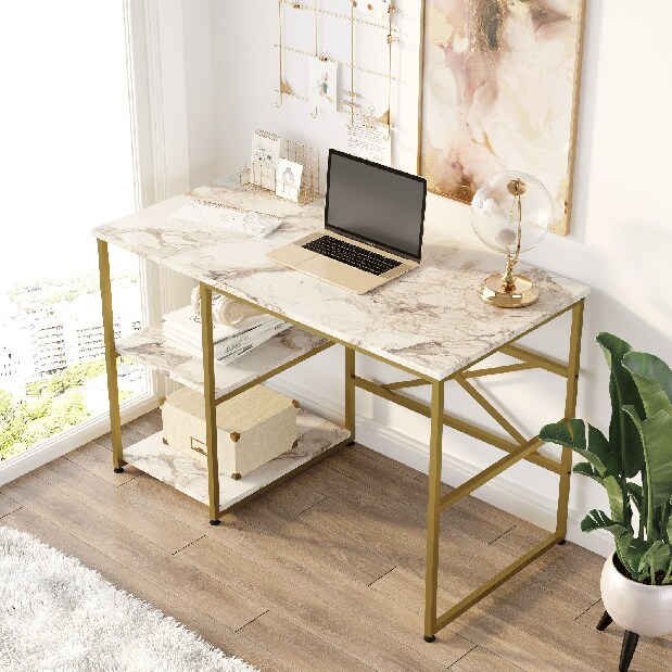 PC asztal Vega 23 (fehér márvány + arany)