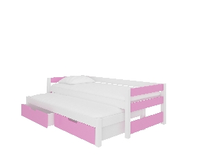 Széthúzható gyerekágy 200x90 cm Fifo (ágyráccsal és matraccal) (fehér + rózsaszín)