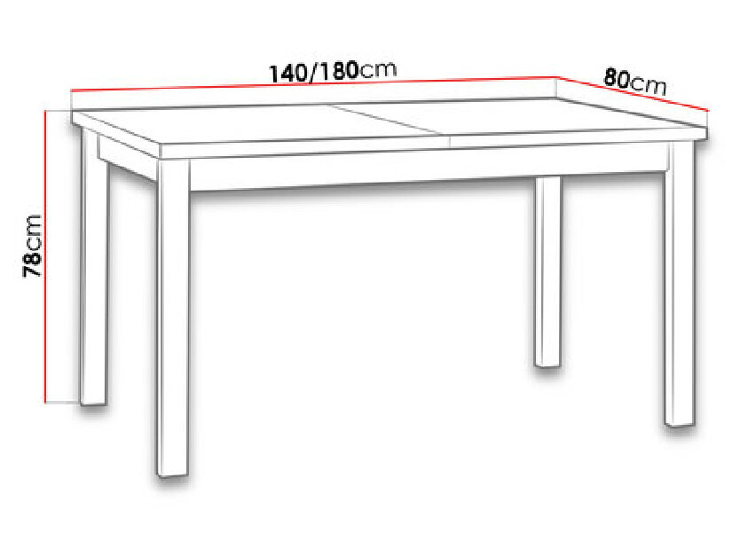 Széthúzható asztal 80 x 140+180 II (gandson tölgy L) (fehér)