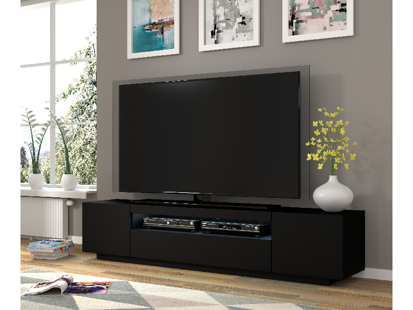 TV aszta/Szekrény Aurinko 200 (matt fekete) (világítással)