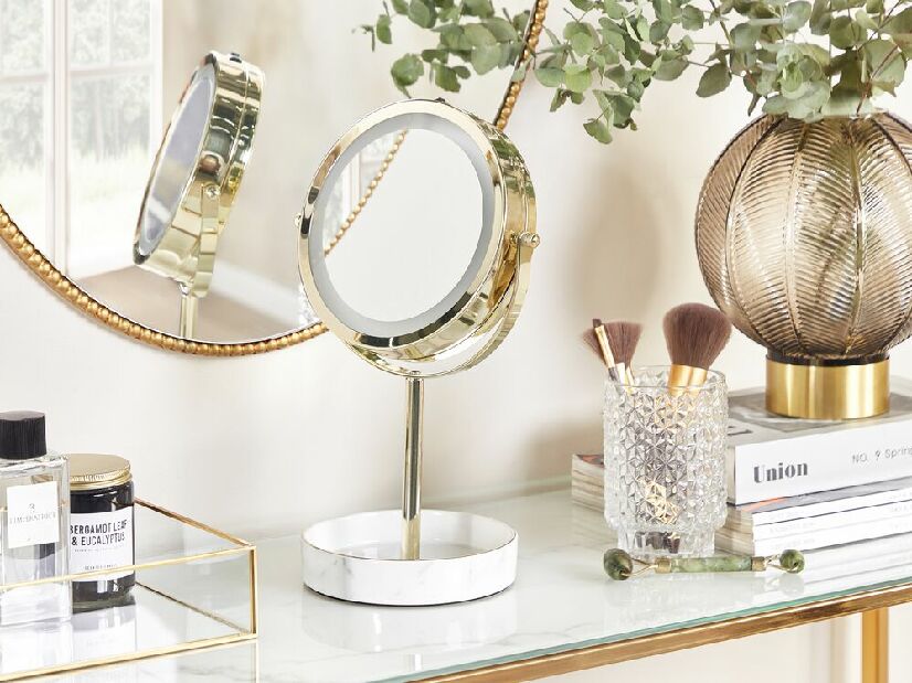 Kozmetikai tükör Shevaun (arany + fehér) (LED világítás)
