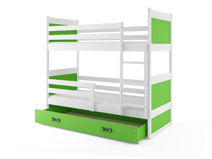 Emeletes ágy 90 x 200 cm Ronnie B (fehér + zöld) (ágyrácsokkal és tárolóhellyel)