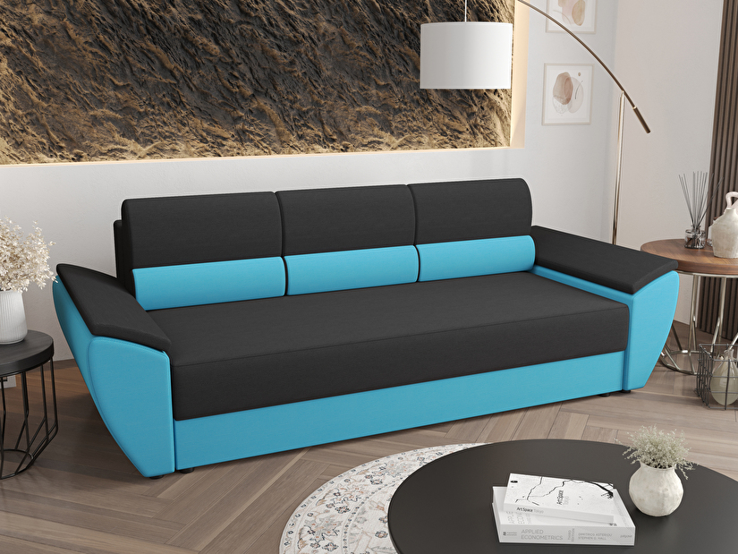 Háromszemélyes kanapé Radiant Bis (fekete + türkiz)