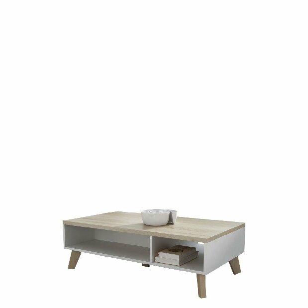 Dohányzóasztal Solara 110 (brilliáns fehér matt + sonoma tölgy)