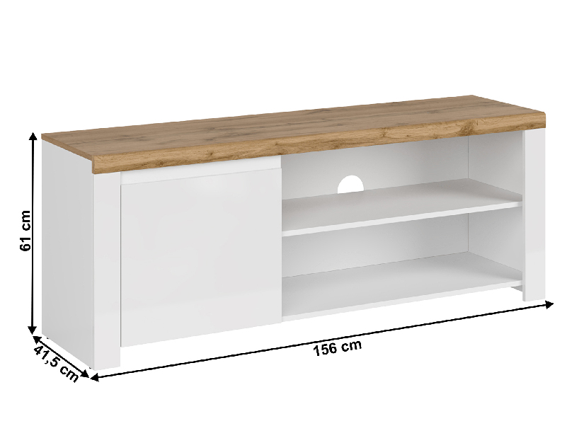 Tv asztal/szekrény Vilgi 1D/160 (fényes fehér + wotan tölgy)