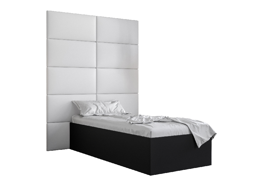 Egyszemélyes ágy kárpitozott fejtámlával 90 cm Brittany 1 (matt fekete + fehér) (ágyráccsal)