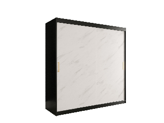 Ruhásszekrény 200 cm Marbelo T (matt fekete + fehér márvány)
