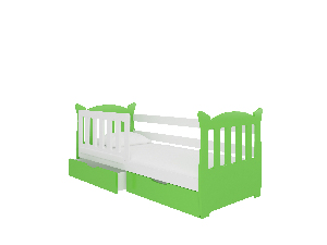Gyerekágy 160x75 cm Lenka (ágyráccsal és matraccal) (fehér + zöld)