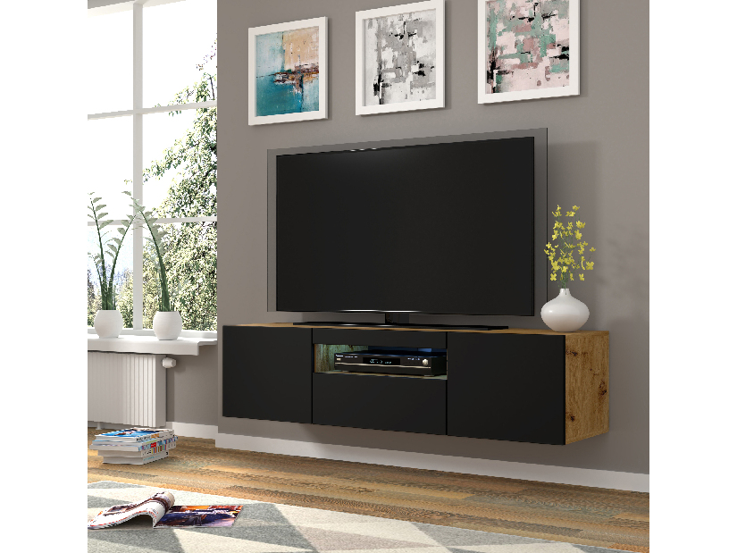 TV aszta/Szekrény Aurinko 150 (artisan tölgy + matt fekete) (világítással)
