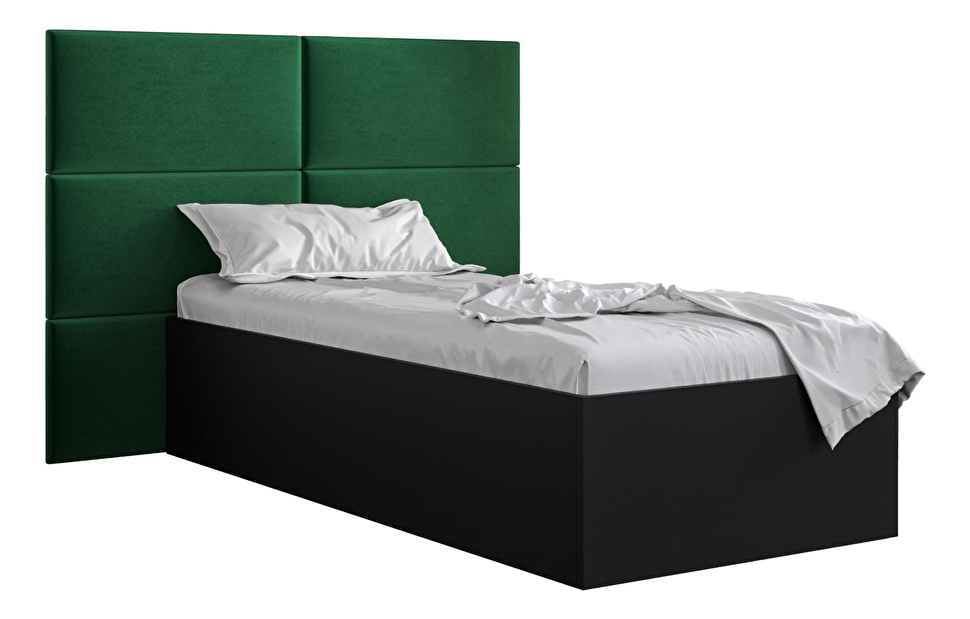 Egyszemélyes ágy kárpitozott fejtámlával 90 cm Brittany 2 (matt fekete + zöld) (ágyráccsal)