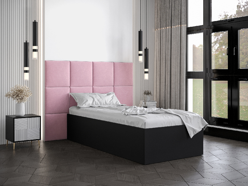 Egyszemélyes ágy kárpitozott fejtámlával 90 cm Brittany 4 (matt fekete + rózsaszín) (ágyráccsal)