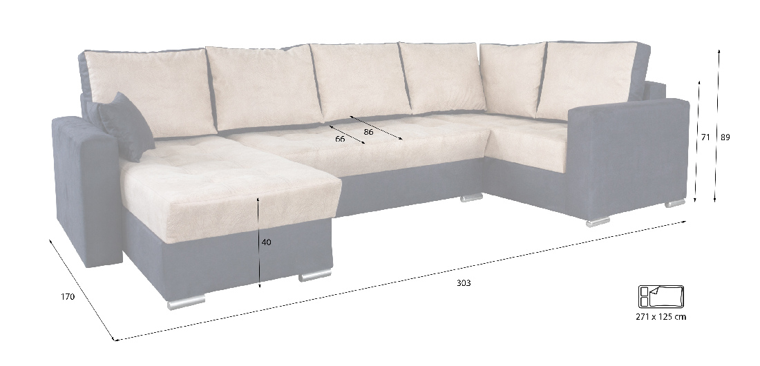 U-alakú sarok kanapé Lamont (szürke + fehér) (B)