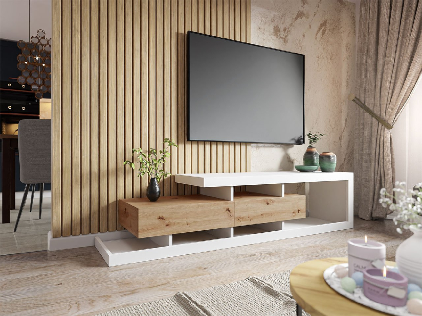 Modern TV asztal/szekrény Mirjan Sylvaro (fehér/wotan)