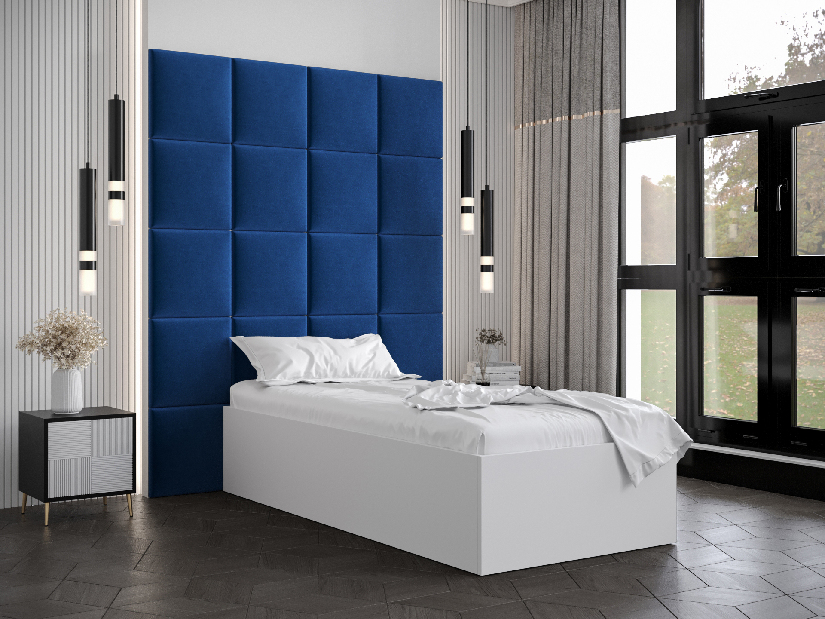 Egyszemélyes ágy kárpitozott fejtámlával 90 cm Brittany 3 (matt fehér + kék) (ágyráccsal)