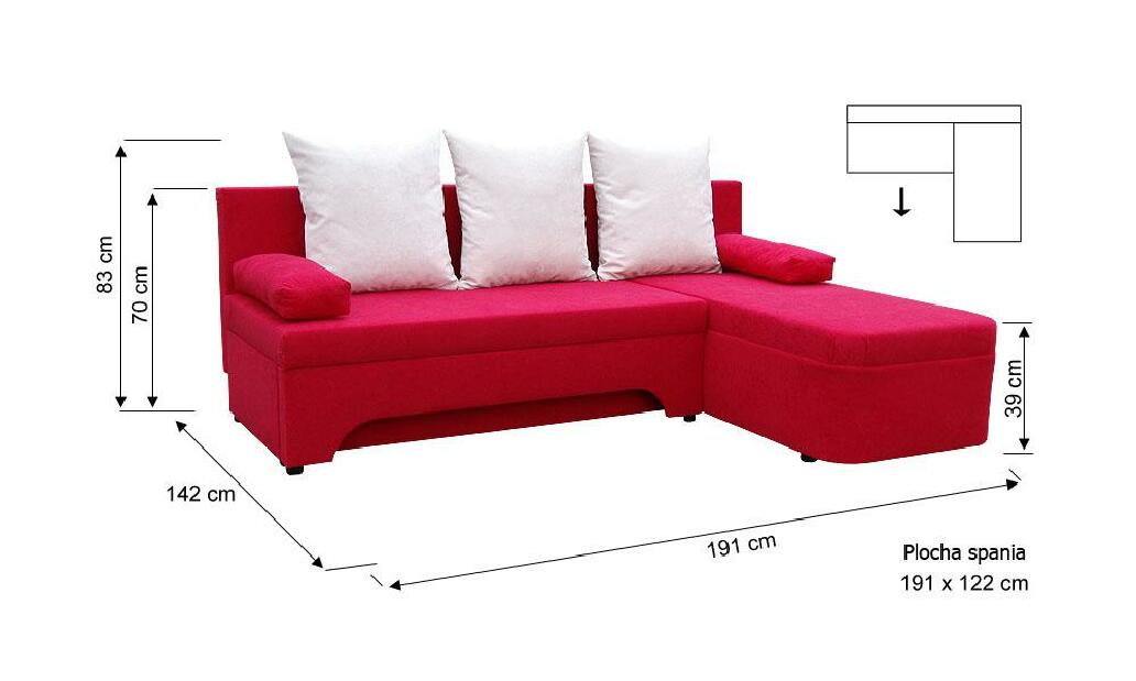 Sarok kanapé Sally rózsaszín + krém párnák (2 tárhely, bonell)