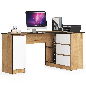 Sarok PC asztal Bevin (tölgy craft + fehér) (J)