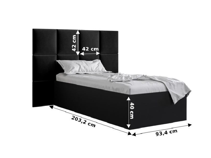 Egyszemélyes ágy kárpitozott fejtámlával 90 cm Brittany 4 (matt fehér + fekete) (ágyráccsal)