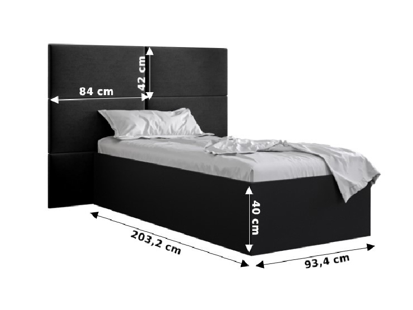Egyszemélyes ágy kárpitozott fejtámlával 90 cm Brittany 2 (matt fehér + kék) (ágyráccsal)
