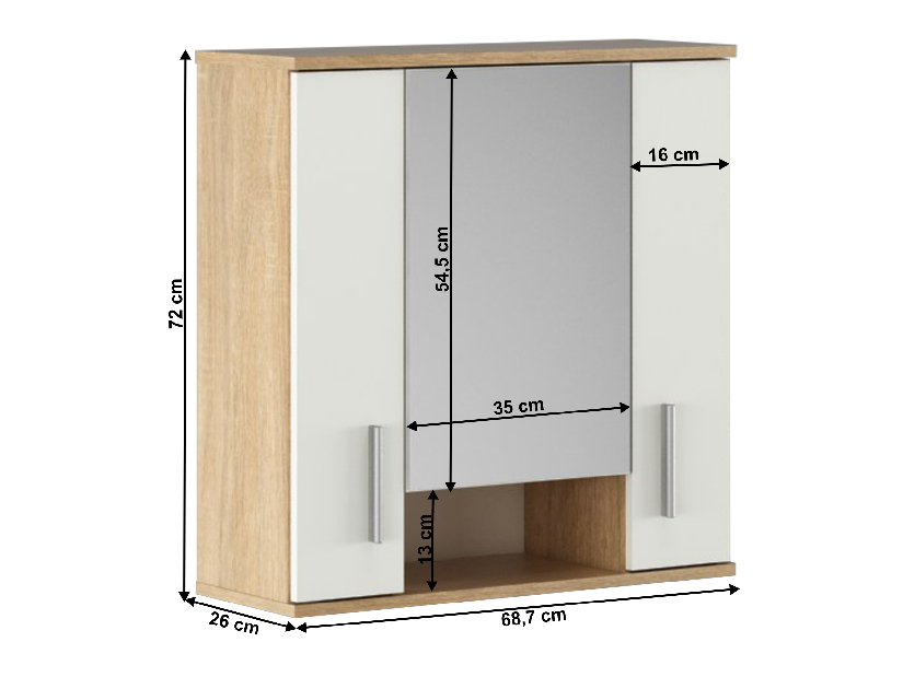 Tükrös fai fürdőszoba szekrény Leah 01 (Szonoma tölgy + fehér matná)