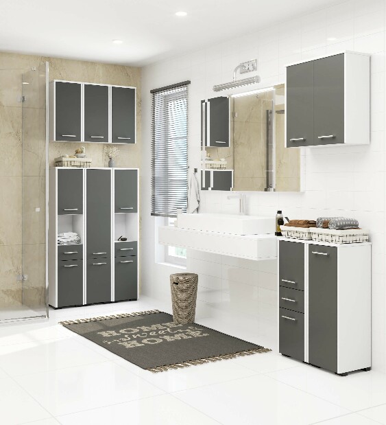 Függesztett fürdőszoba szekrény Farid TYP5 (fehér + szürke grafit)