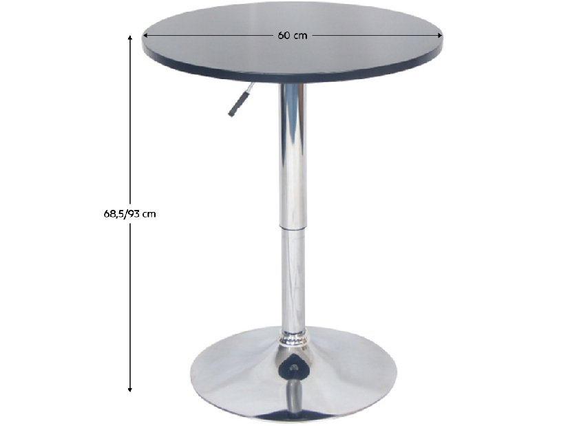Bárasztal állítható magasságal Biria (fekete + króm) 