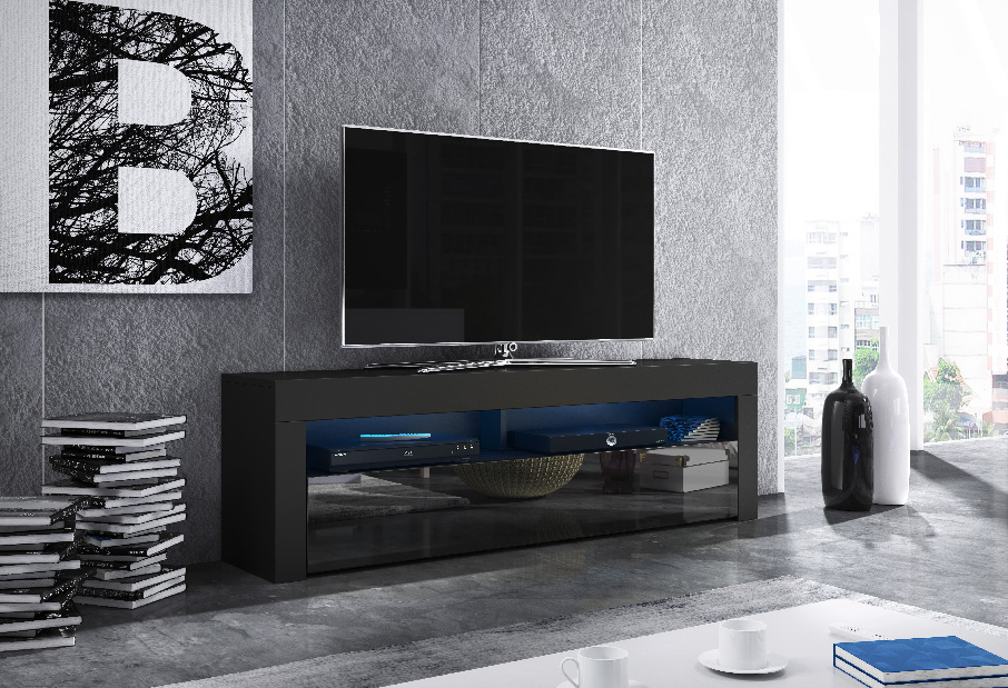 TV asztal/szekrény Mex (matt fekete + fényes fekete) *kiárusítás